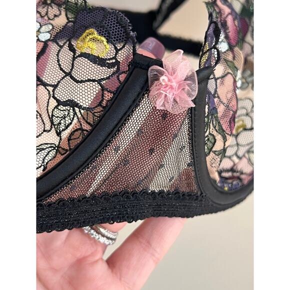 For Love and Lemons Clara Floral High Neck Underwire Bra Black Women's 38D NWT - Picture 7 of 11
